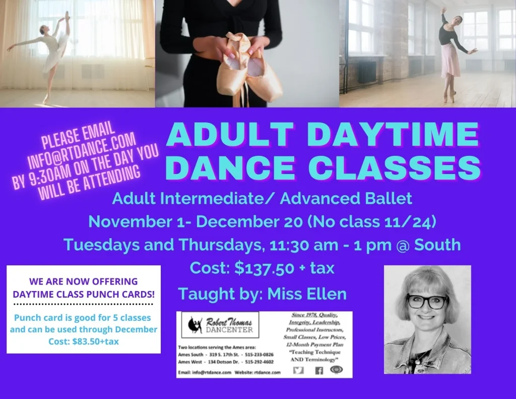 Adult daytime dance classes flyer