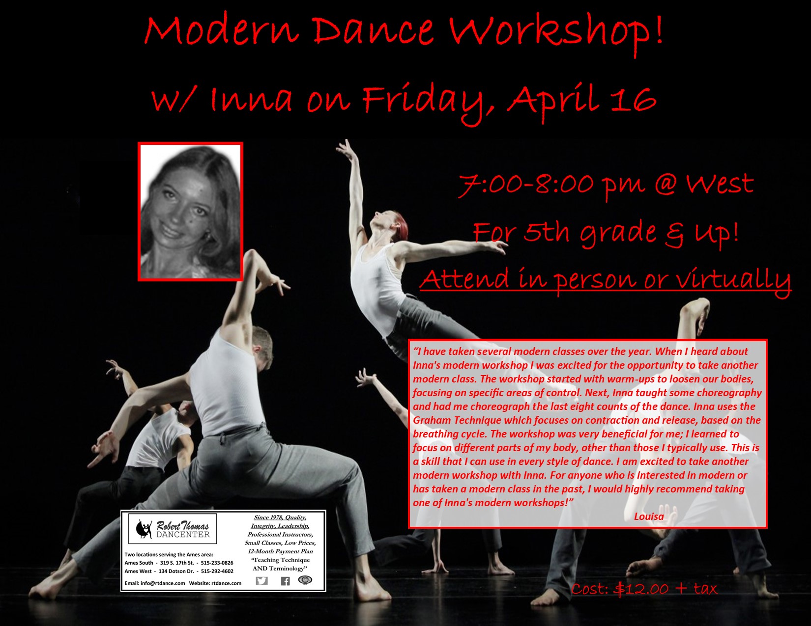 Flyer - April 2022 Modern Dance Workshop